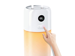 Double-press the ON/OFF button while the humidifier is misting to turn on the atmospheric lighting.
