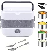 Portable Self Cooking Electric Lunch Box, 2L Mini Rice Cooker, 2 Layers 4 Stainless Steel Steamer...