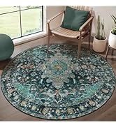 Ciicool Washable Area Rug Round 4’x4’ Teal Boho Bedroom Rug Non-Slip Oriental Entry Rug Throw Rug...