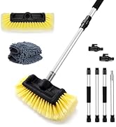 63Inch Car Wash Brush with Hose Attachment, 12-Inch Soft Bristle, 2Pcs On/Off Switch and Mitts, C...