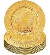 Frcctre 12 Pack Round Charger Plates, 13 Inch Decorative Gold Plastic Charger Dinner Plates, Reus...