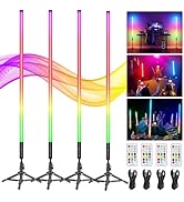 Uyled 4 Pack RGB DJ Tube Lights 4ft LED Video Stick Lights with Stand 5000mAh Battery Powered Col...