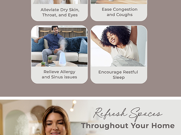 breathe better with pure enrichment humidifier, alleviate dry skin, ease congestion, reduce allergy