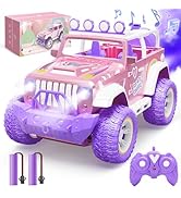 DEERC Pink Remote Control Car for Girls with Fog Mist &amp; Music, 1:16 RC Car with LED Lights for Ki...