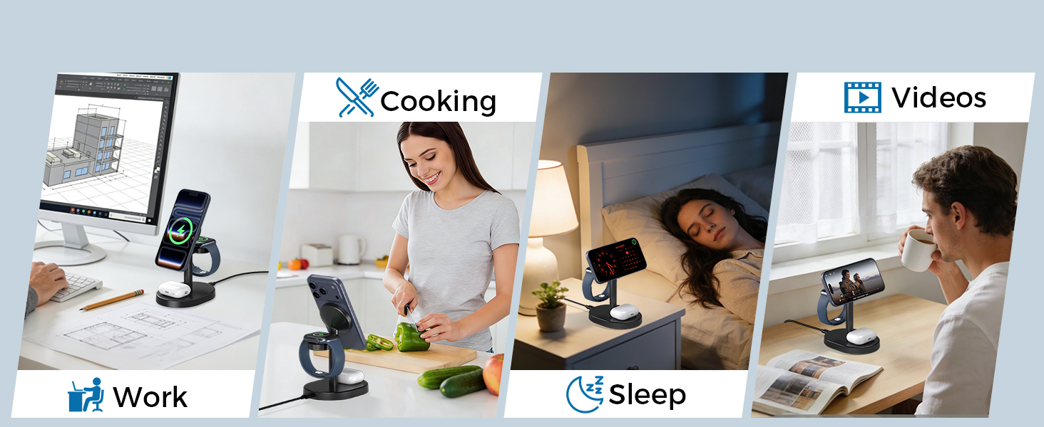 magsafe charger stand 3 in 1 magnetic wireless charging station apple watch iphone 17 16 15 airpods