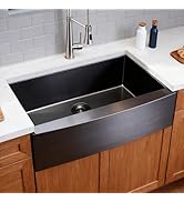 SHACO 33 Inch Black Farmhouse Sink, 33x21 Gunmetal Black 16 Gauge Stainless Steel Apron Front Sin...