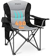 KingCamp Oversized Camping Folding Chair, Heavy Duty 450 LBS with Lumbar Support, Padded seat wit...