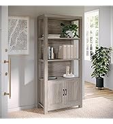 Martha Stewart Hutton Four Tier Shaker Bookcase with Storage Cabinet in Gray with Oil Rubbed Bron...