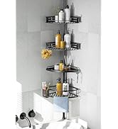 HAMITOR Corner Shower Caddy Tension Pole: Quick Installation 4-Tier Rustproof Bathroom Organizer ...