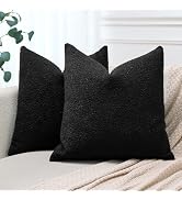 OTOSTAR Pack of 2 Textured Boucle Throw Pillow Covers 18x18 Inch Black Accent Solid Pillowcases F...