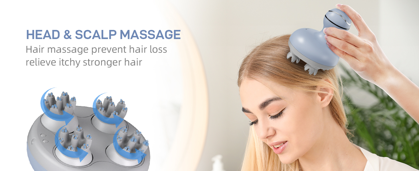 cotsoco Electric Scalp Head Massager with 4 Heads 84 Nodes for Hair Growth and Stress Release