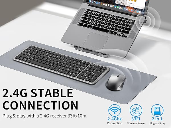Silent wireless keyboard and mouse