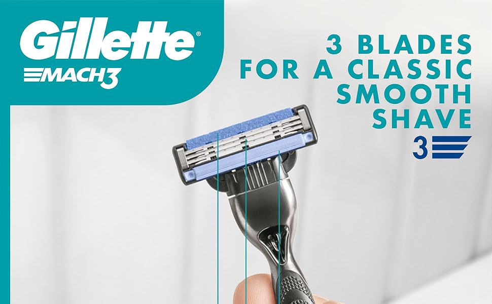 Gillette Mach3 razor has 3 blades for a classic smooth shave.