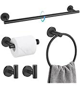 TQKAG Matte Black Bathroom Hardware Set 5 Pieces, SUS304 Stainless Steel Towel Bar Set Round Bath...