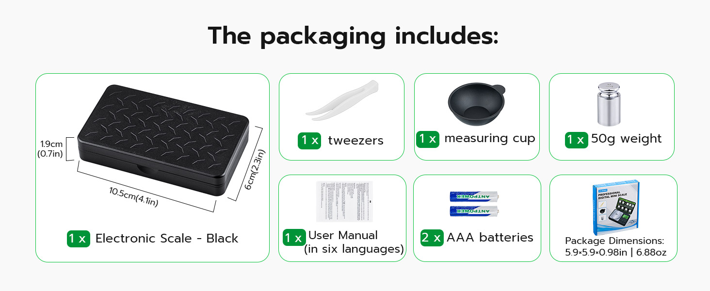 The packaging includes