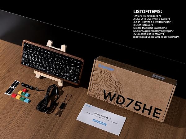 75% Hall Effec Keyboard Wood, Mechanical Keyboard Wireless Rapid Trigger Gaming Custom Keyboard