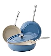 Redchef Nonstick Ceramic Pans, 4-Piece Deep Ceramic Frying Pan with Lid, 8" 9.5" 11" Deep Frying ...