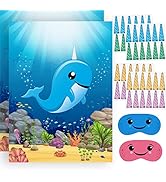 NEBURORA 2 Pack Pin The Horn on The Narwhal Party Game 2 Large 21"x 28" Posters with 48pcs Sticke...
