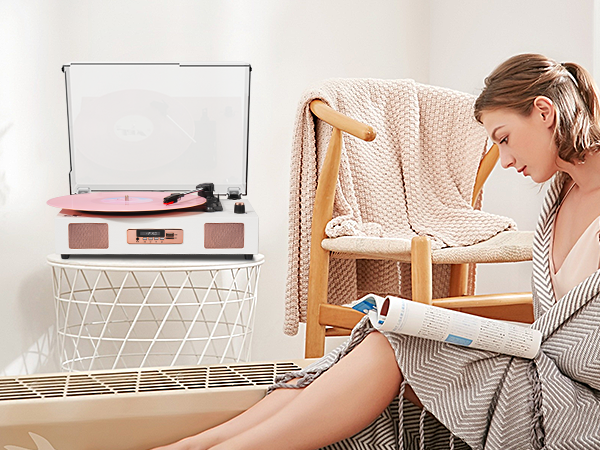 record players white rose gold