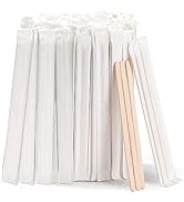 MFJUNS 200pcs Individually Wrapped Coffee Stirrers Wood - 5.5" Coffee Stir Sticks, Round End Disp...