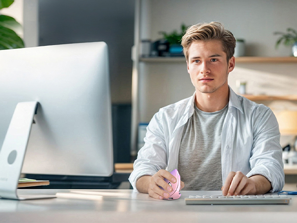 Series of workspace images showing someone at a desk with laptop and papers, photographed from shoulder level down in indoor office setting.