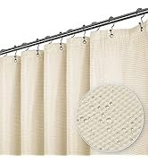 LiBa Waffle Weave Fabric Cream Shower Curtain, 72” W x 72” H Water Repellent &amp; Heavyweight, Hotel...