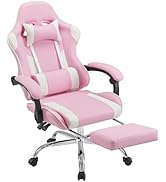 DUMOS Gaming Office Desk Chair with Footrest and Headrest for Adults, PU Leather Ergonomic Video ...