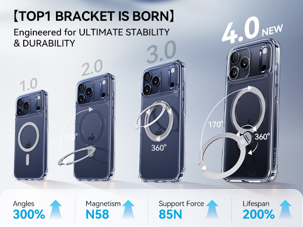 Clear for iPhone 17 Pro Max Case with 360 Spin Magnetic Stand