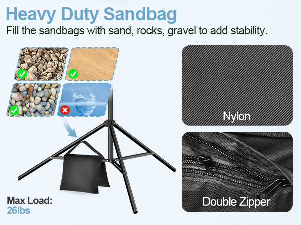 2 sandbags for adding weight and preventing accidental tipping
