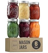 ELAORY Mason Jars 16 Oz with lids, 6 Pack Canning Jars,16 oz Mason Jars with Lids, Regular Mouth ...