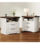 AODK 24 Inch Farmhouse Nightstand Set of 2, Bedside Tables with Charging Station, Wood End Tables...