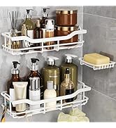 OMAIRA 3-Pack Shower Caddy with Soap Holder, Adhesive Rustproof No-drill Strudy Loading Inside Sh...