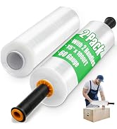 2 Pack Plastic Wrap for Moving with Handles, 15 Inch x 1000ft Stretch Film Roll, Industrial Stren...