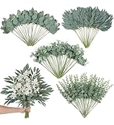 120 Pcs 4 Kinds Mixed Artificial Eucalyptus Leaves Stems Bulk Fake Silver Dollar Eucalyptus Bundl...