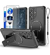 for Samsung S25 Ultra case[Compatible with MagSafe][with 2 * 9H Fingerprint Unlock Glass Screen P...