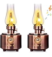 RIIGOOG Vintage Table Lamp Retro Bluetooth Speaker Rechargeable Portable Night Light Flameless LE...