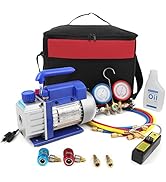 GYZJ 4CFM 1/3 HP AC Vacuum Pump with R134a AC Manifold Gauge Set with Hoses and Quick Couplers,Le...