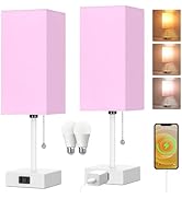 15'' Table Lamp for Bedroom set of 2,3-Color Bedside Lamps with Pull Chain Table Lamps for Night ...