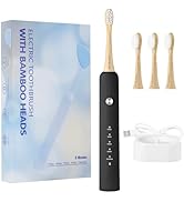 GUFICLE Bamboo Electric Toothbrush?Rechargeable Electric Toothbrush with 4 Bamboo Heads, Soft Cas...