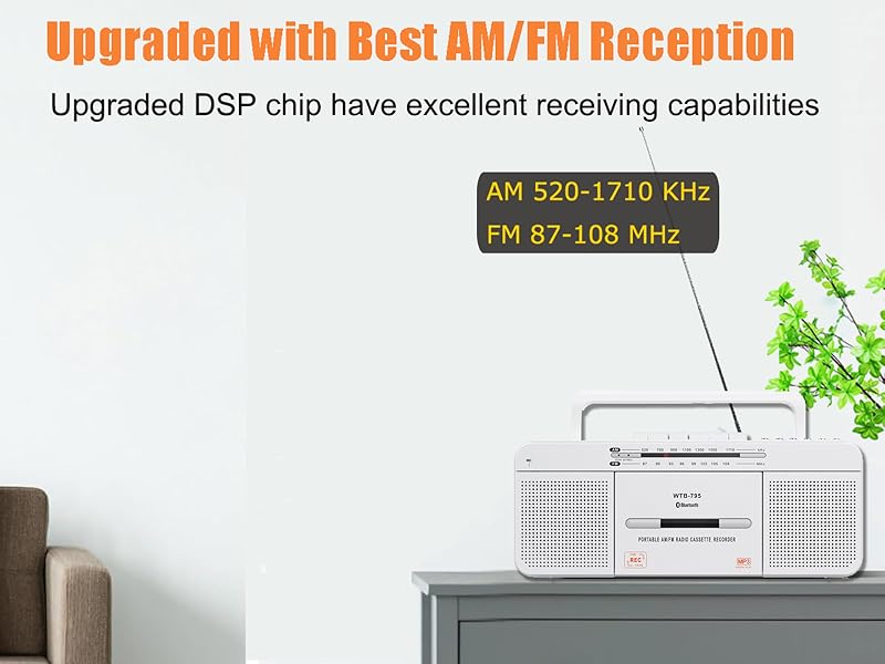 Reto radio Tape and USB Recorder Cassette Player Radio white