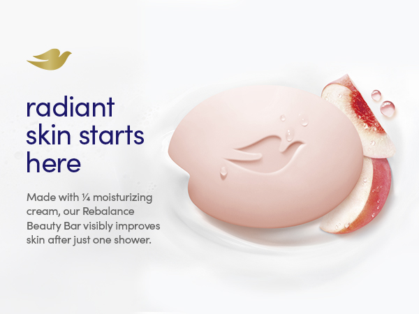 Beauty Bar on a creamy texture background with radiant skin benefit messaging