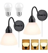 2 Pack Plug-in Wall Sconce Set, 3 Levels Dimmable Pull String Wall Light with Flexible Gooseneck,...