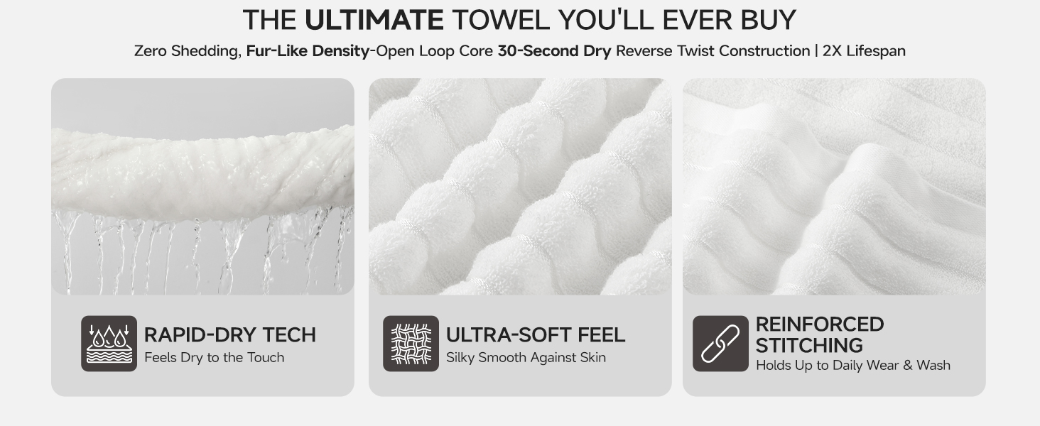 Large White Bath Towel Set of 2