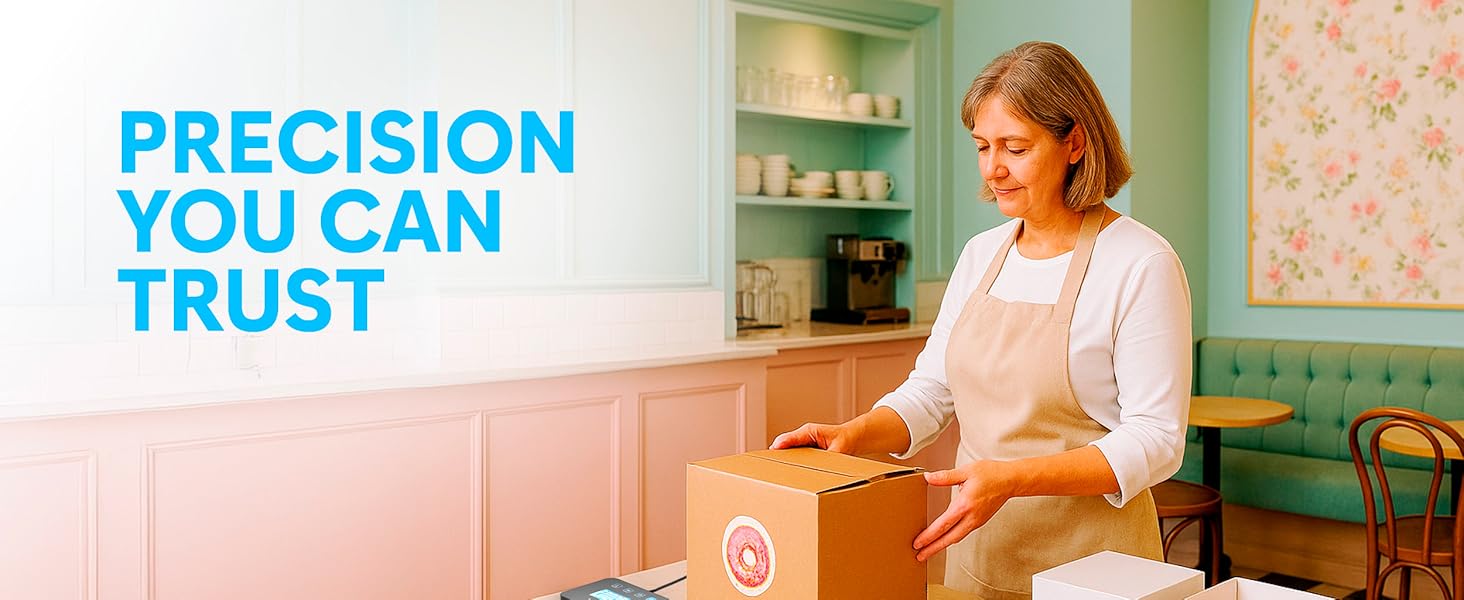 Vintage-style kitchen scene with text overlays reading 'PRECISION YOU CAN' and 'TRUST' in blue letters.