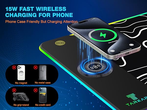TARKARI Magnetic Wireless Charging RGB Mouse Pad