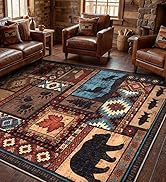 YIHOUSE Rustic Cabin Area Rug 8x10,Machine Washable Lodge Bear Rug,Non-Slip Low Pile Print Patter...