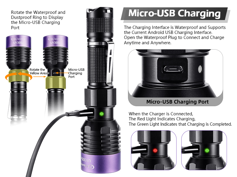 Rechargeable UV flashlight 365nm
