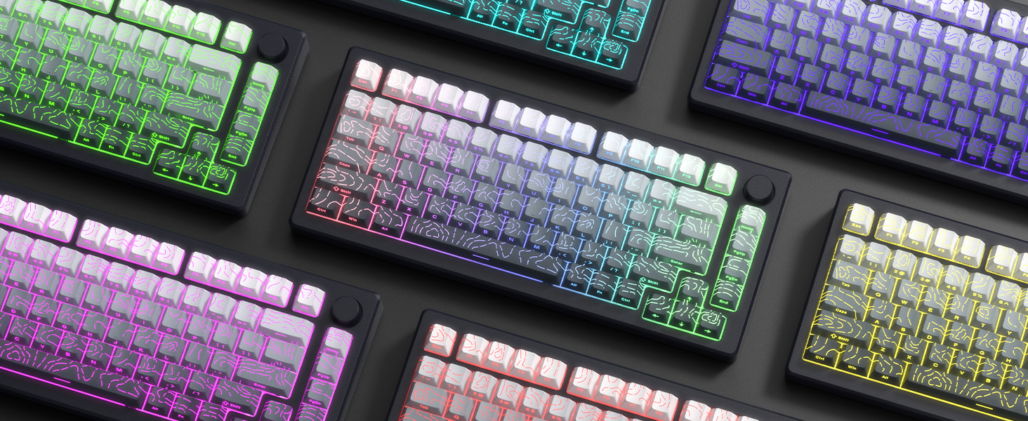 Topographic keycaps Gradient Grey Shine Through Keyboard Side Printed Cherry Profile keycap Set