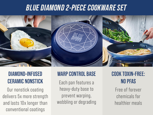 BlueDiamond, Ceramic Nonstick, PFAS-Free, Non-Toxic, Cookware, Frypans, Classic