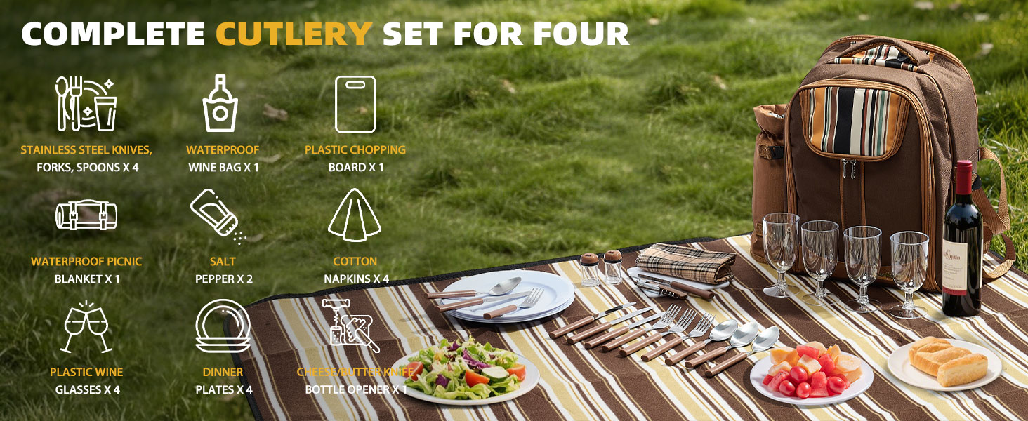 Picnic Backpack Bag for 4 Person with Cooler Compartment,Wine Bag, Picnic Blanket